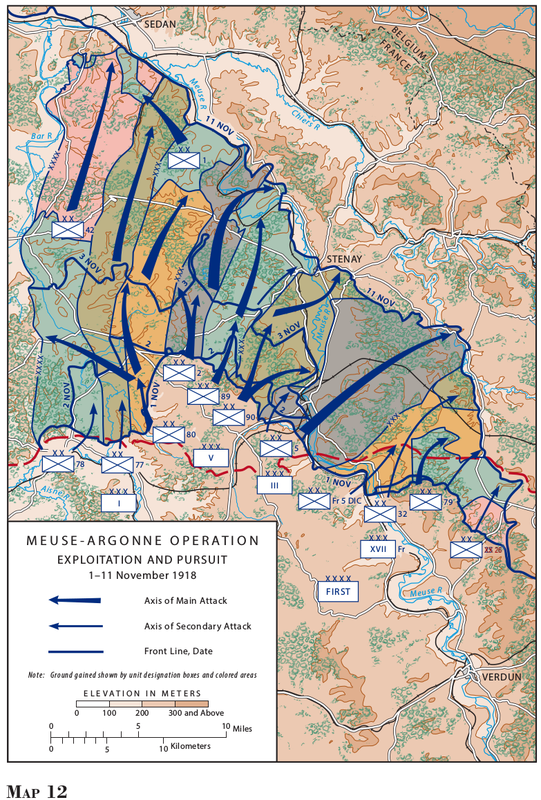 CMH Pub 77-6, Map_12, Meuse Argonne Nov 1stArmy, edited to correct Div 26 typo