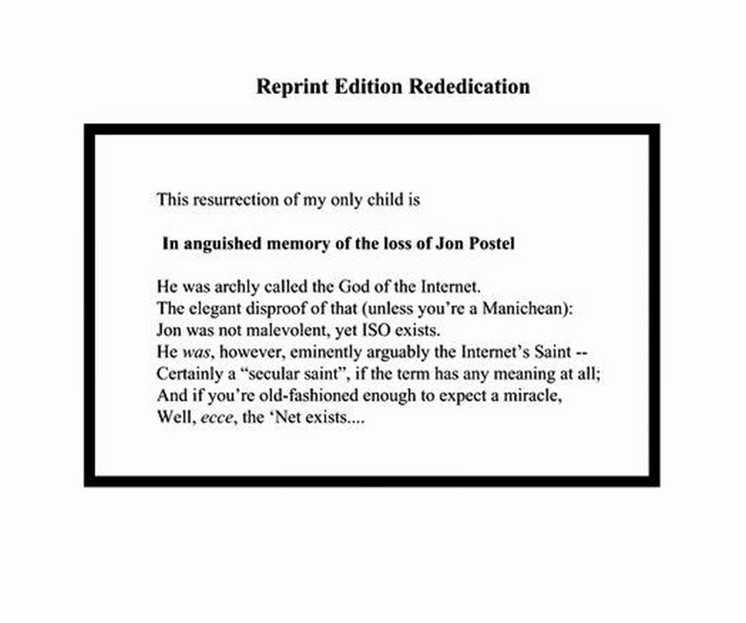 Reprint Edition Rededication
